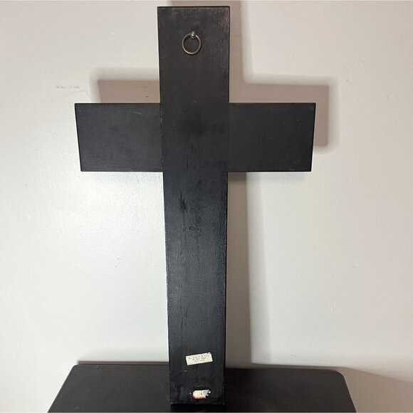 Large Crucifix Wood and Resin 1950s Catholic Clergy Labeled 21" - Picture 4 of 6